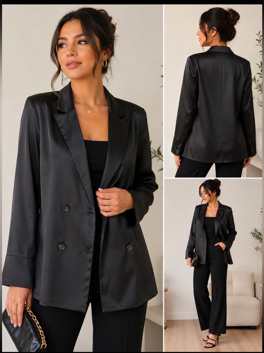 Highlowluxe x The Drop Black Satin Double-Breasted Blazer Jacket Women’s Large